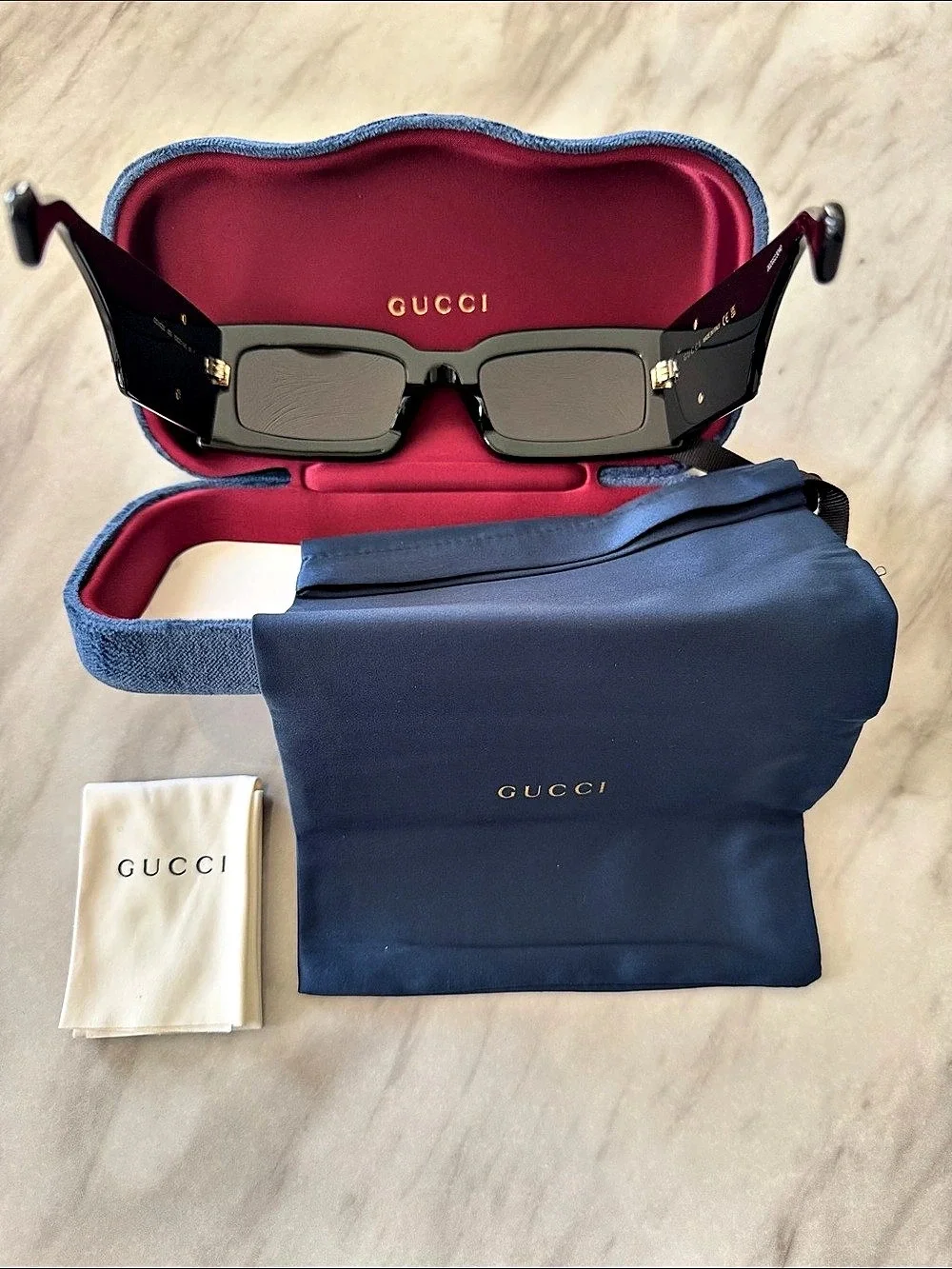 Gucci Interlocking G Crystal-Embellished Square Sunglasses Like New
